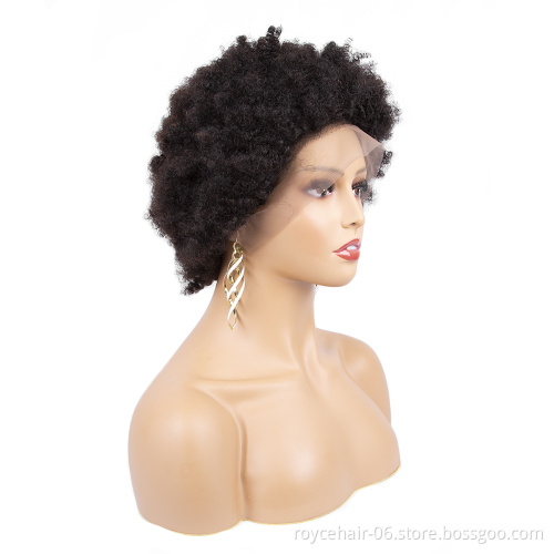 Afro Kinky Curl Virgin Remy Brazilian Human Hair 180% Density Pre-plucked 4x13 Lace Front Short Wig for African Black Women